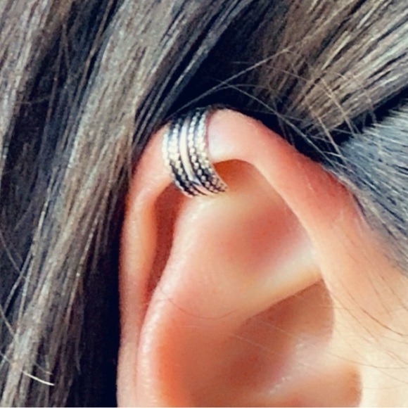 Sterling Silver Simi Wide Textured Ear Cuff - Picture 3 of 14